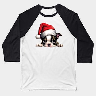 Christmas Peeking Puppy Baseball T-Shirt